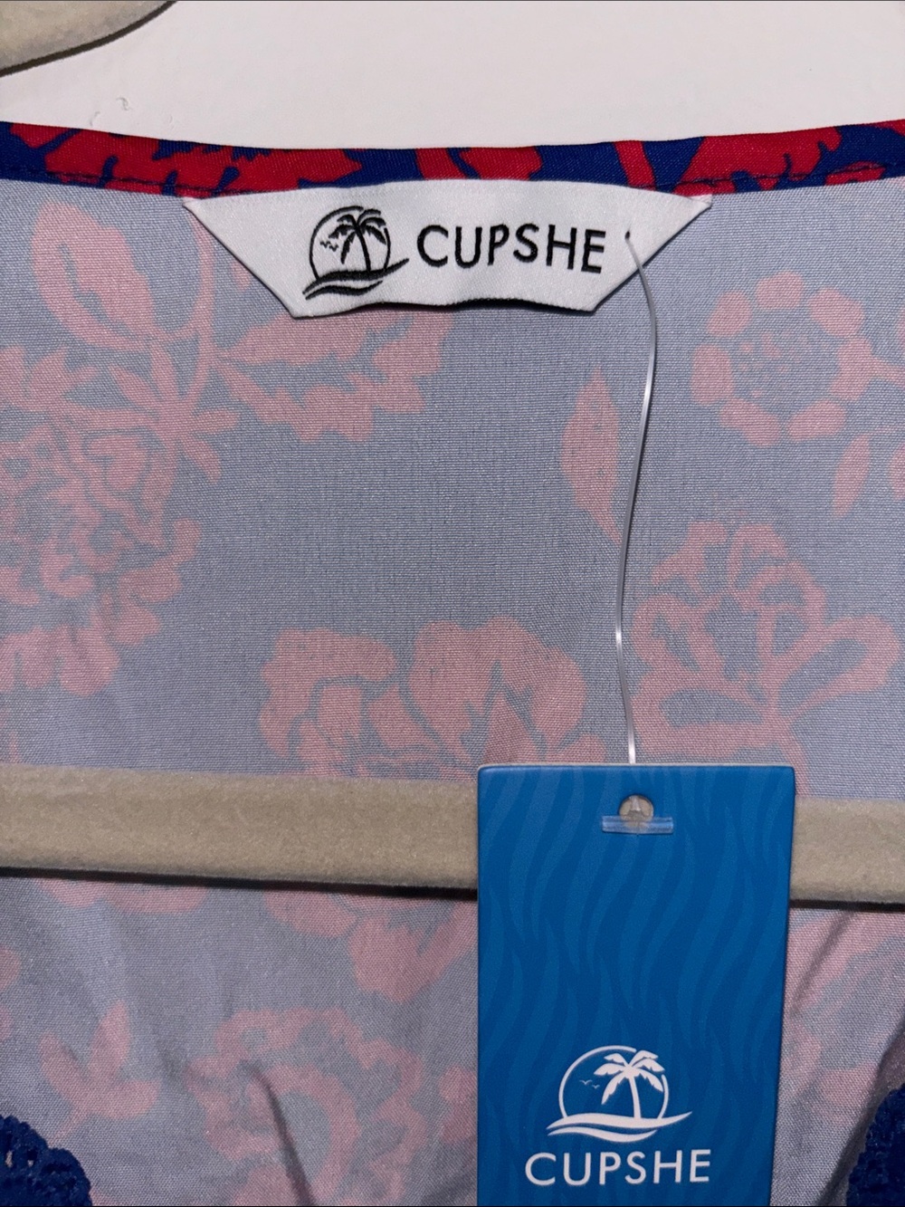 NWT - Cupshe Blue Dress with Red Floral Print - Picture 2 of 2